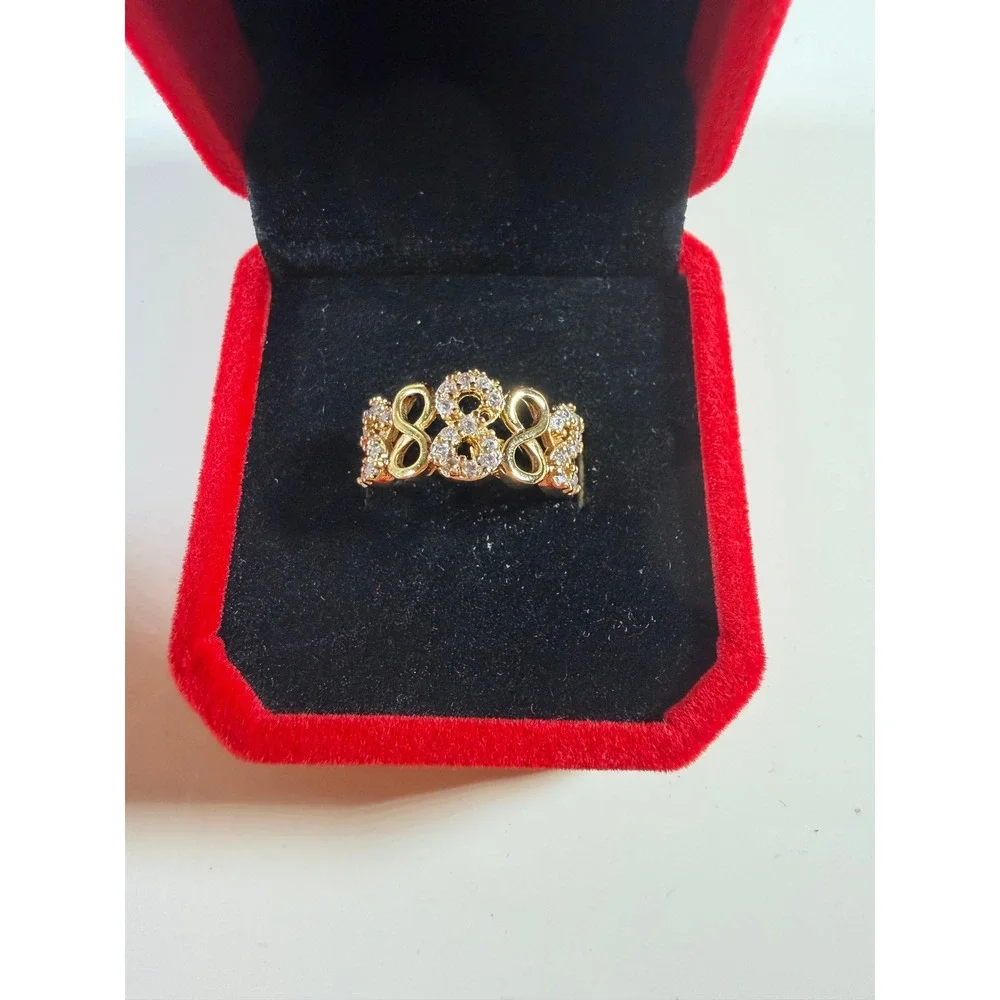 Gold Tone Infinity Ring Triple Figure 8 Pave Crystal Statement Band Size 6